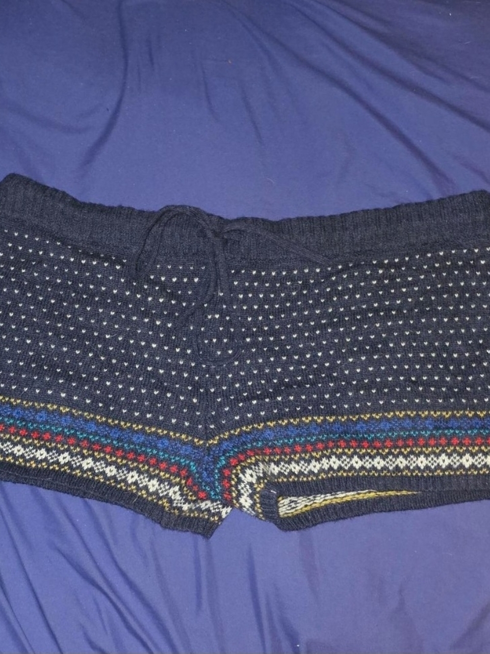 Aerie Navy Fair Isle Knit Lounge Shorts with Multicolor Border
